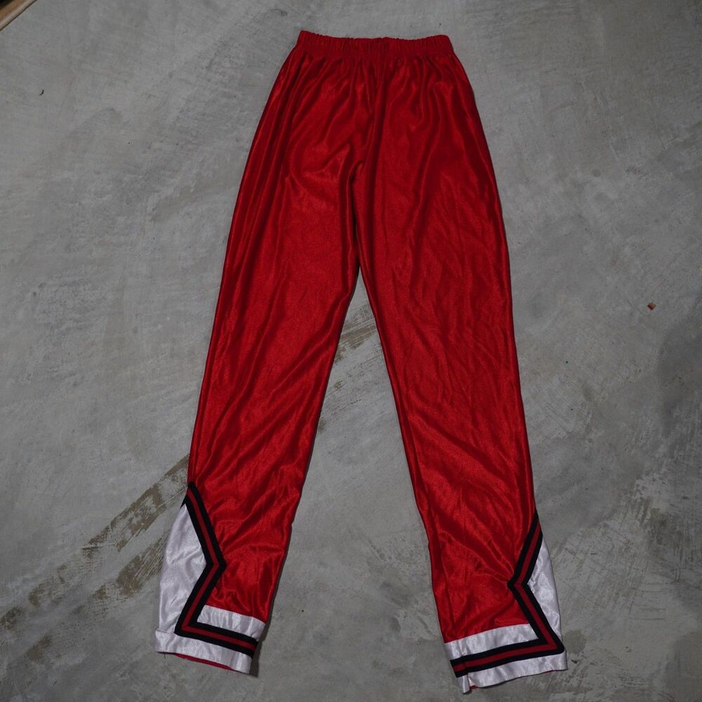 80s Betlin Warm Up Pants Mens S Red Shiny Nylon Track Pant Chevron Ankle Retro